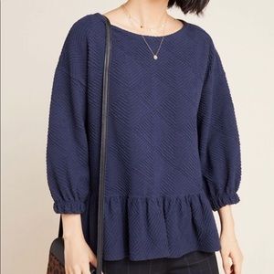 Maeve Mikaela Peplum Navy Blue Top from Anthropologie Size L